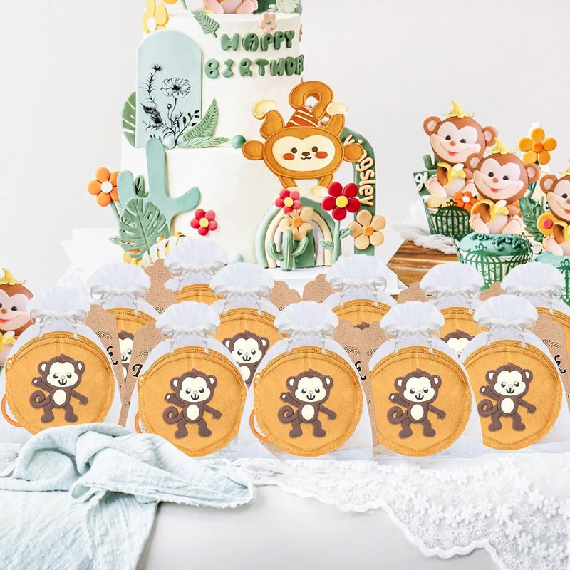 Elecrainbow 15 Pack Monkey Mini Coin Purse with Keyring for Monkey Themed,Mammal Animals,Jungle Animal,Forest,Baby Shower Wild ONE Party Supplies,Khaki - Image 5